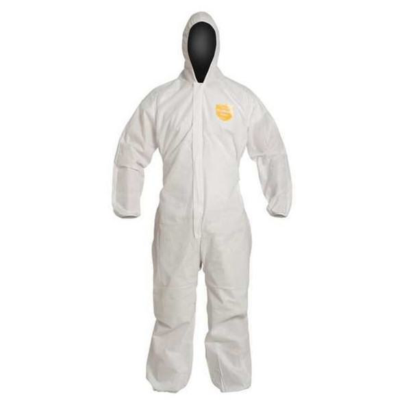 Dupont Hooded Disposable Coverall, 5XL, White, SMS, zipper PB127SWH5X002500