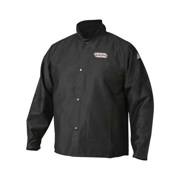 Welding Jacket, Cotton, 9 oz, 30 in Length, Button Closure, 1 Pockets, Black, L