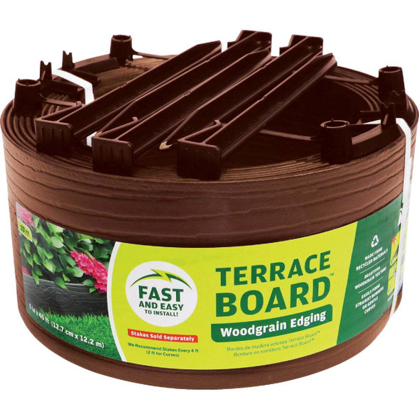 Master Mark 5 In. x 20 Ft. Brown Terrace Board Lawn Edging with Stakes 95320
