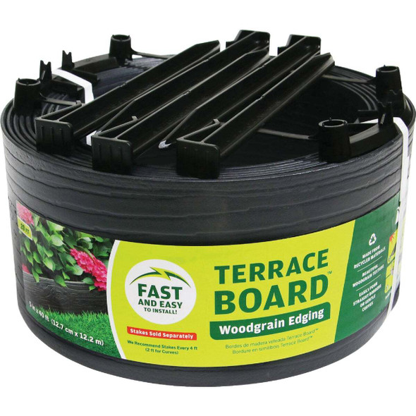 Master Mark 5 In. x 20 Ft. Black Terrace Board Lawn Edging with Stakes 95420