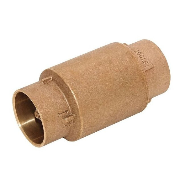 Spring Check Valve, Inline, 1/2 in Pipe Size, Sweat x Sweat, Bronze Body