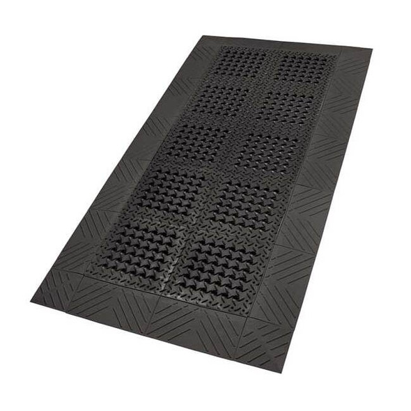 Interlocking Drainage Mat, PVC, Diamond, 3 ft W x 5 ft L, Black