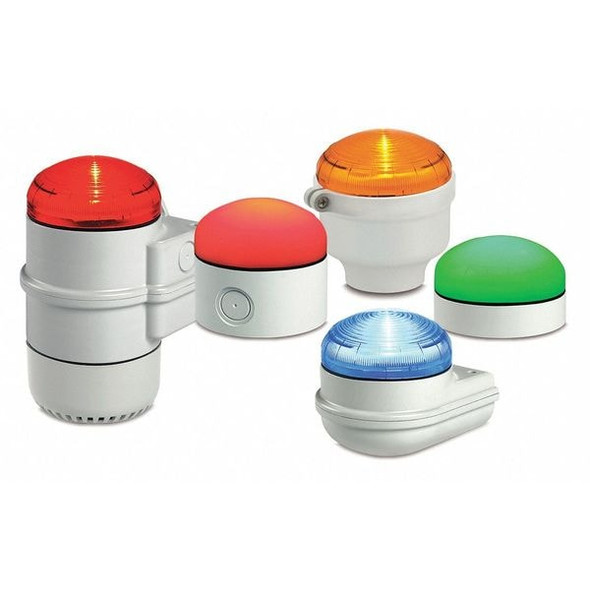 Warning Light, Green, 3 29/32 in Lens Dia., 1 43/64 in Height, Polycarbonate Lens, Wire, LED