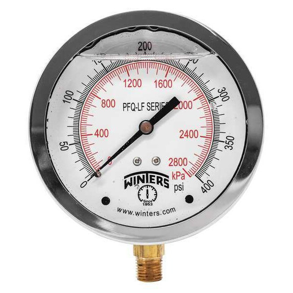 Lead-Free Pressure Gauge, 0 to 400 psi, 4 in Dial, 1/4 in NPT, Bottom Location
