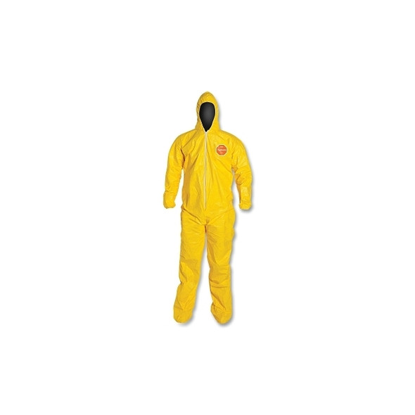 Tychem® 2000 Coverall, Serged Seams, Attached Hood and Socks, Elastic Wrists, Zipper Front, Storm Flap, Yellow, 5X-Large