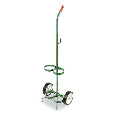 D/E Size Cylinder Transport Cart, Dual, 14 in W x 41 in H x 10 in D, 6 in Semi-Pneumatic Wheels, Mask Hook