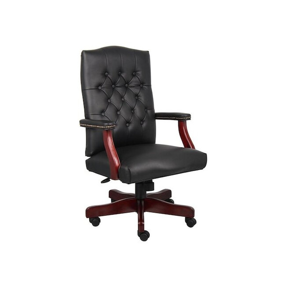 Boss Office Products Executive Chair,Wood Base,Overall 47" H B905-BK