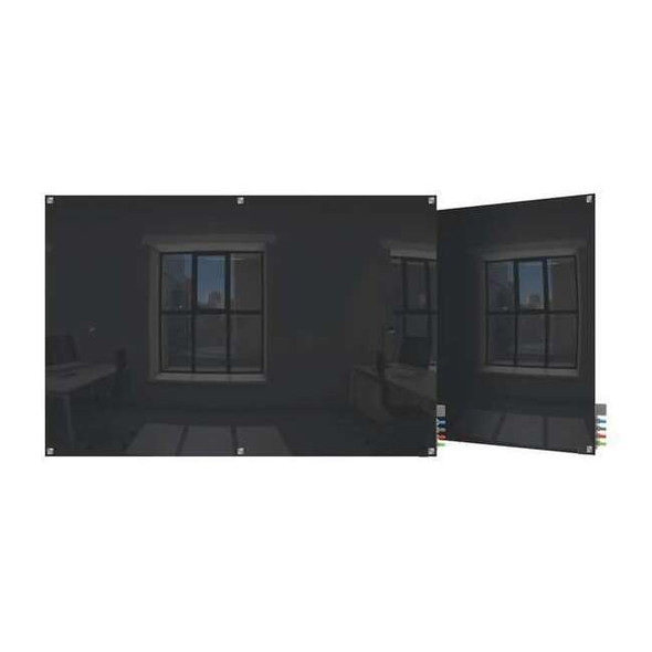 Dry Erase Board, Glass, 48 in, 72 in, No Frame Frame, Black, Gloss