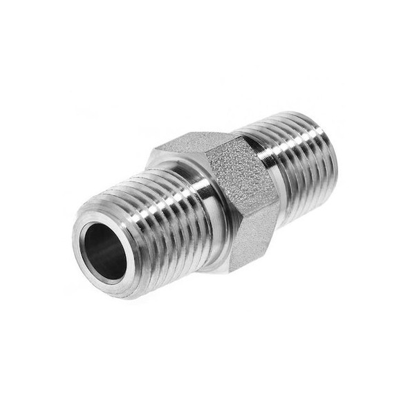 Steel Straight Adapter, Male NPT x Male BSPP, 1/8 in, Galvanized, 7,700 psi