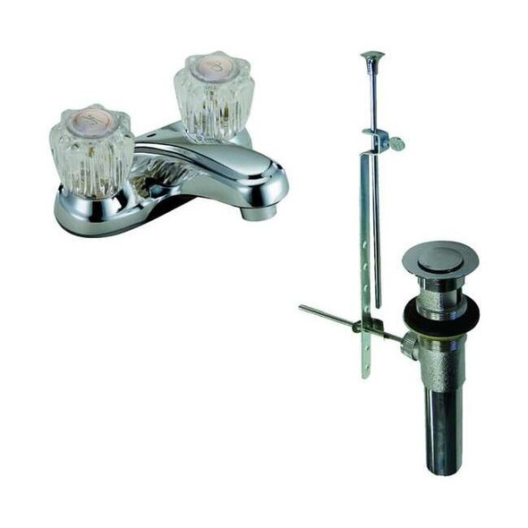 Manual Lavatory Faucet Integral Spout, Chrome 2 Holes, Acrylic Knob Handle