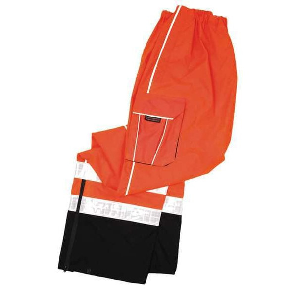 Rain Pants, Polyester, 32 in Inseam, Pull On Closure, Orange, Size 5XL