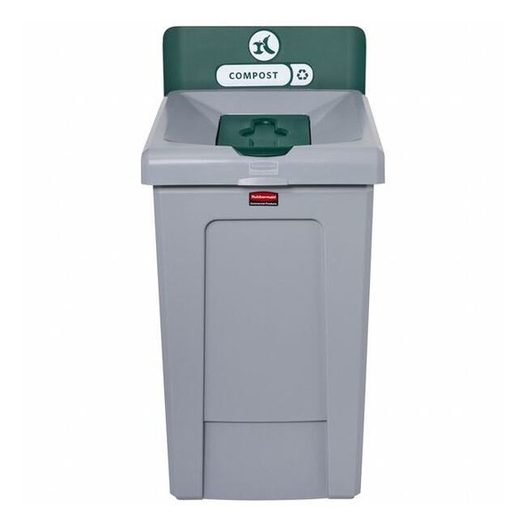 33 gal Rectangular Recycling Station, Flat with Top Opening, Green, 1 Openings