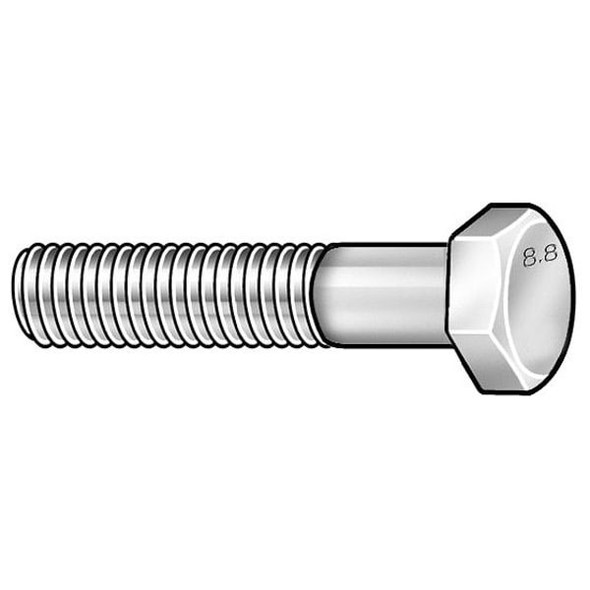 Class 8.8, M12-1.25 Hex Head Cap Screw, Zinc Plated Steel, 90 mm L, 10 PK