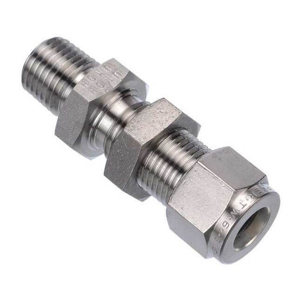 Parker 1/4" x 3/8" A-LOK x MNPT SS Male Bulkhead Connector 6MBC4N-316