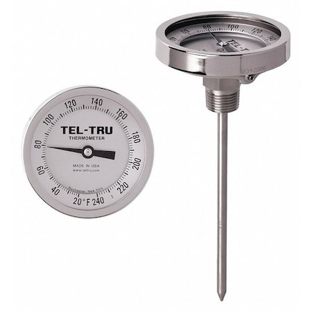 Tel-Tru Analog Dial Thermometer,Stem 4" L GT300R-0453