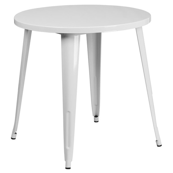 Flash Furniture Round 30" W, 30" L, 29.5" H, Metal Top, White CH-51090TH-2-18VRT-WH-GG