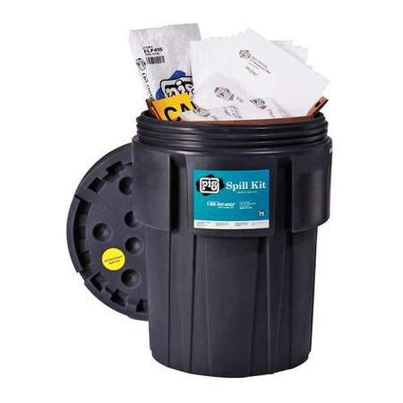 Spill Kit, 40 gal Volume Absorbed per Kit, 95 gal Capacity, Drum, Black, 90
