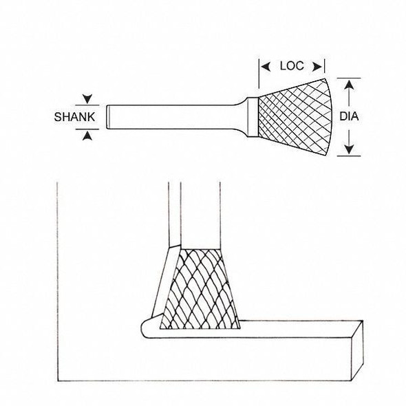 Manufacturer Varies Inverted Cone Bur,1/4","Carbide 310-001227