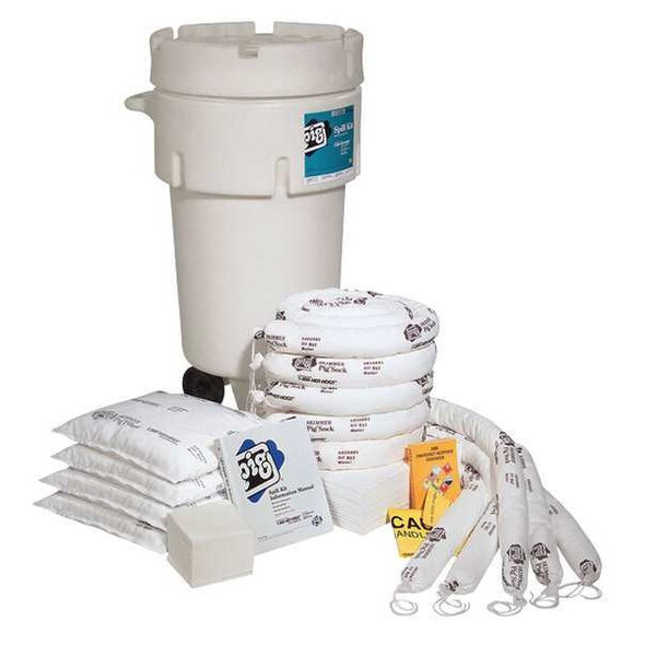 Spill Kit, 31 gal Volume Absorbed per Kit, 50 gal Capacity, Drum, White, 123