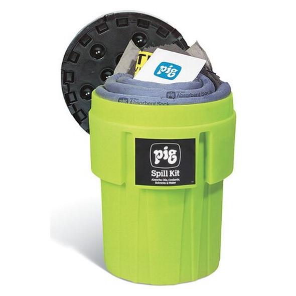 Spill Kit, 39 gal Volume Absorbed per Kit, 65 gal Capacity, Drum, Green, 136