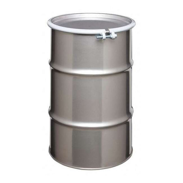 Open Head Transport Drum, 304 Stainless Steel, 30 gal, Unlined, Silver