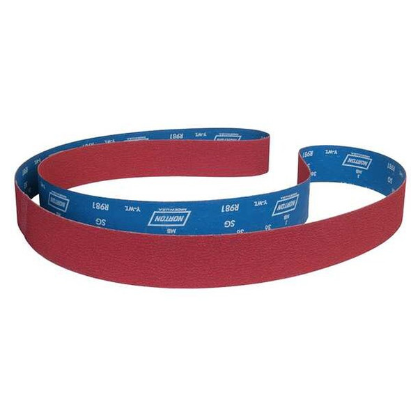 Sanding Belt, 3/4 in W, 18 in L, Coated, Ceramic, 60 Grit, Coarse, R981 SG, Red