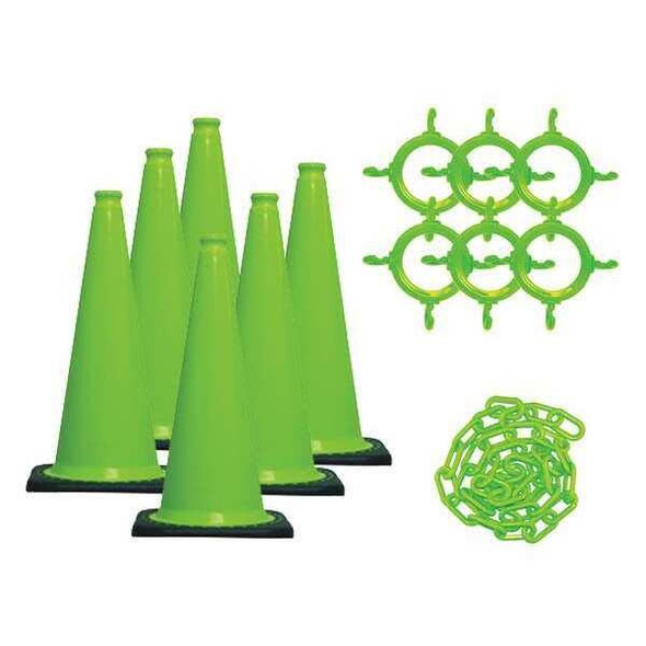 Traffic Cone Kit for Plastic Chain Barrier, Polyethylene, 28 in Height, Green