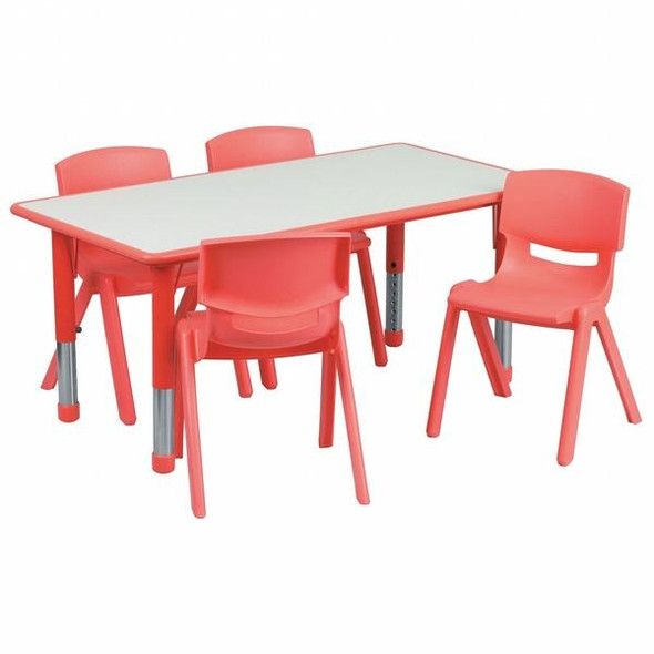 Table Set,Rectangle,Red,4 Chrs,23"x47" Table Set,Rectangle,Red,4 Chrs,23"x47"
