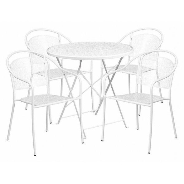 30" Round White Steel Folding Table w/ 4 Chairs