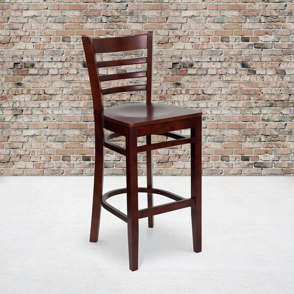 HERCULES Series Ladder Back Mahogany Wood Restaurant Barstool,PK2