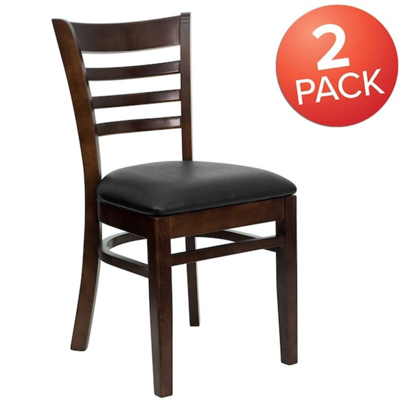 Ladder Back Walnut Wood Restaurant Chair,Black Vinyl Seat,PK2  2-XU-DGW0005LAD-WAL-BLKV-GG