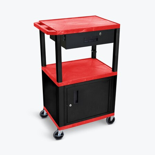 AV Cart - 42"H - Three Shelves with Cabinet, Drawer and Electric
