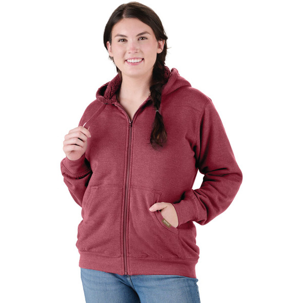Berne Women's Large Sangria Sherpa-Lined Full-Zip Hooded Sweatshirt