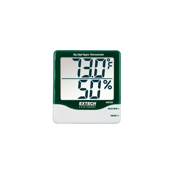 Extech 445703 Big Digit Hygro-Thermometer Green/White 445703 Wall Mount AAA batt