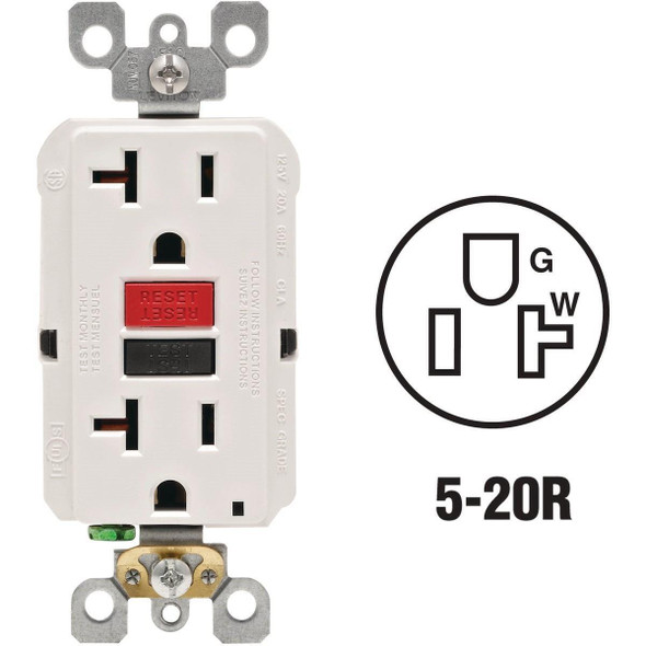 R12-GFNT2-0RW Leviton SmartlockPro Self-Test 20A White Commercial Grade 5-20R GFCI Outlet