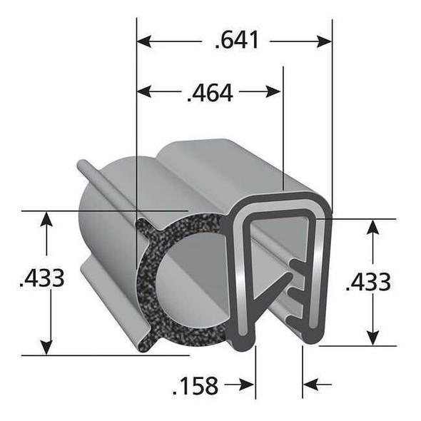 Trim-Lok Black Vinyl Seal 328 ft L, 5/8 in W, 7/16 in H DDA1549-328