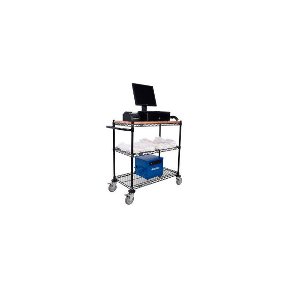 Nexel 3 Shelf POS Cart Black Epoxy 36""W x 18""D x 40""H Poly Casters4 Swivel 2