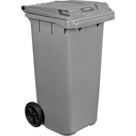 Global Industrial Mobile Trash Container with Lid 32 Gallon Gray
