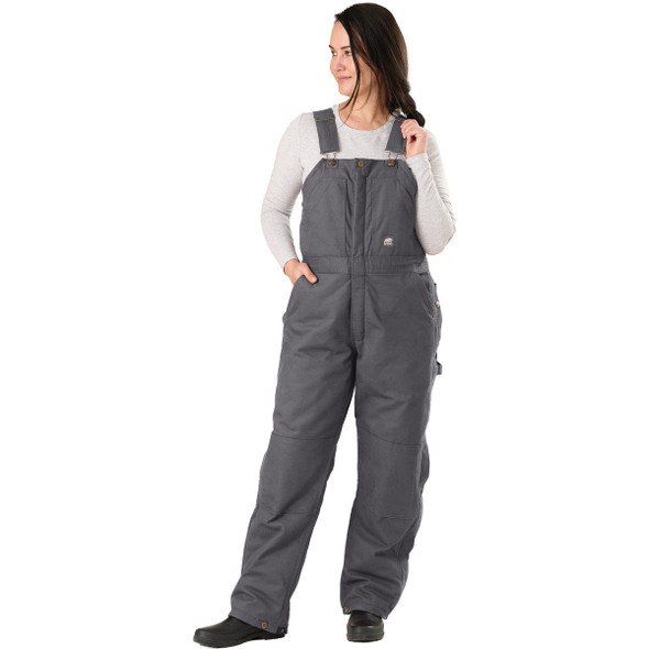 Berne Women's Large Titanium Softstone Duck Insulated Bib Overall WB515TNMR440