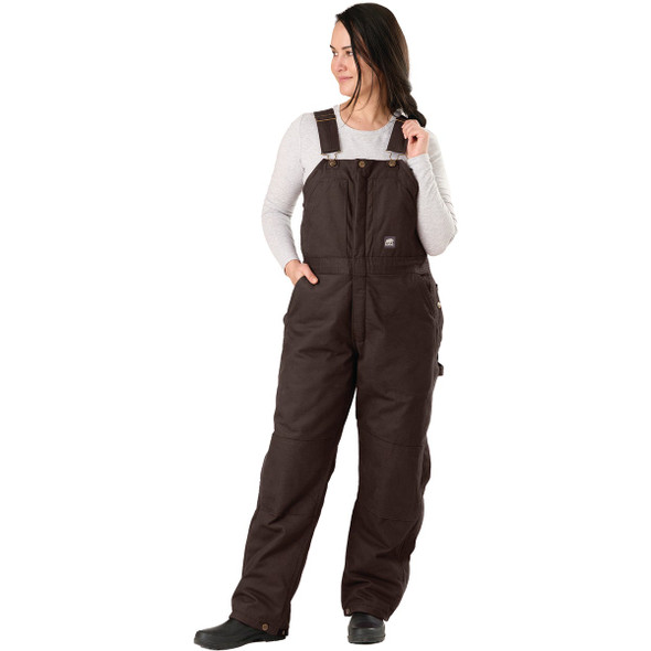 Berne Women's Small Dark Brown Softstone Duck Insulated Bib Overall WB515DBNR360