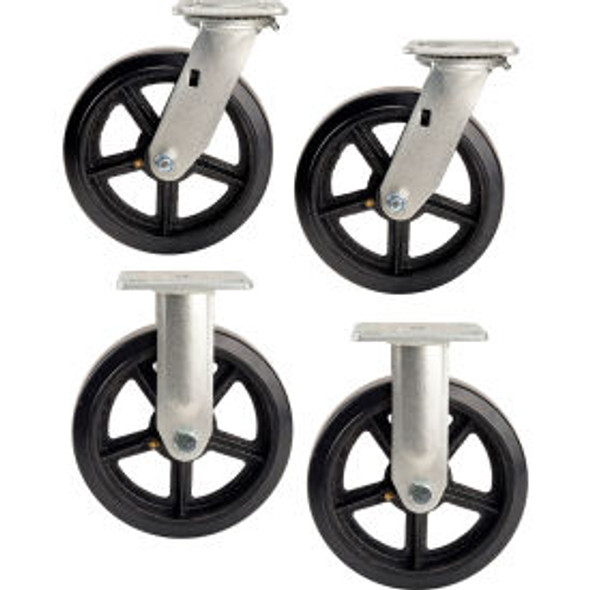 Global Industrial 8"" x 2"" Mold-On Rubber Caster Kit 2 Swivel 2 Rigid