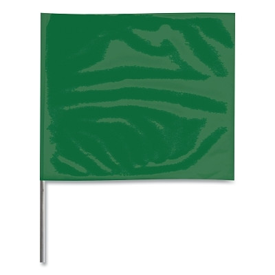 Stake Flags, 4 in x 5 in, 21 in Height, PVC/Steel Wire, Green Pack of 100