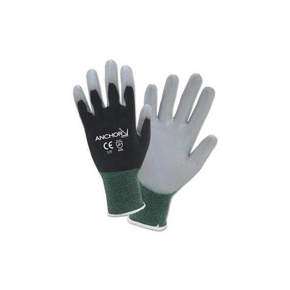 PU Palm Coated Gloves, Medium, Black/Gray Pack of 12