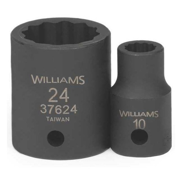 Williams 1/2" Drive Impact Socket Black Industrial, 1/2" D,23mm 12 Pt JHW37623