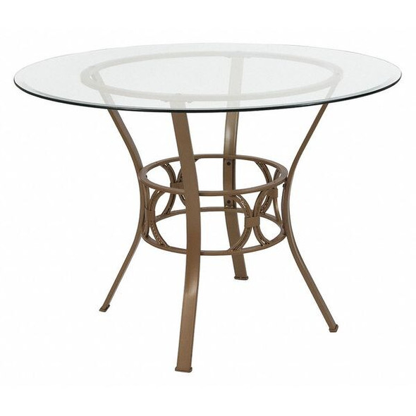 Flash Furniture Dining Table,Matte Gld Mtl,Rnd Glass,42" XU-TBG-3-GG