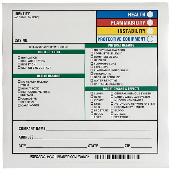 Brady Hazmat/Instability Secondary Label, Multicolor, Pk100 99421