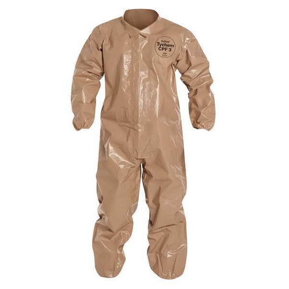 Coverall. Collar. Elastic Wrists and Ankles. Storm Flap with Adhesive Closure. Tan. 5X