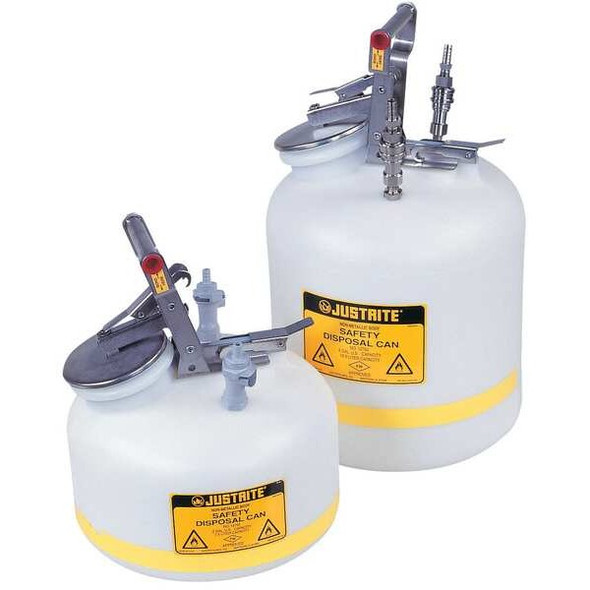 HPLC Waste Can, Polyethylene/ Stainless Steel Disconnects, 2 gal, 3/8 in Tubing, White, for Solvents