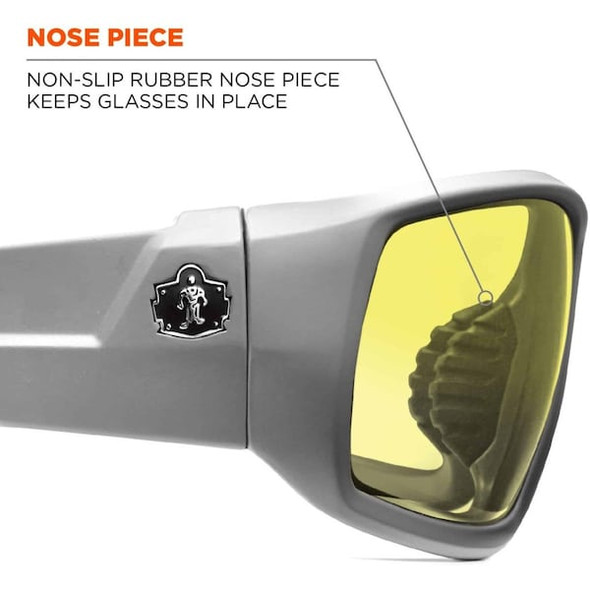Ergodyne ODIN, Safety Glasses, Scratch-Resistant, Yellow Lens, Matte Gray Frame, Full-Frame ODIN