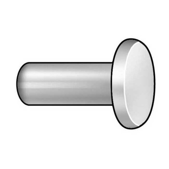 Solid Rivet, Flat Head, 0.25 in Dia., 0.5 in L, Stainless Steel Body, 50 PK